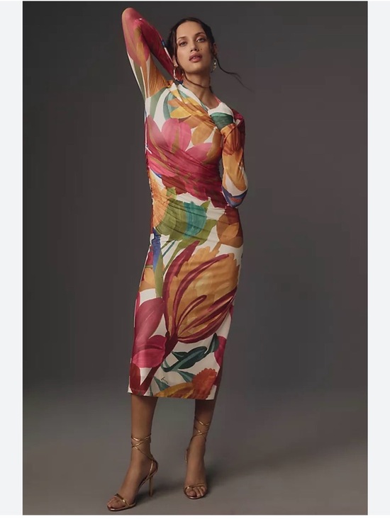 FARM Rio Dresses & Skirts - NWT Farm Rio Long-Sleeve Mock-Neck Mesh Slim Midi Dress NWT Large